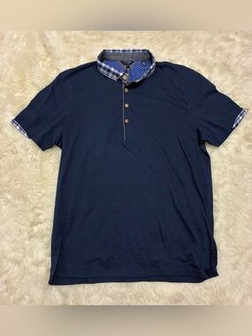 NEW Ted Baker London Polo Plaid / Check Collar, Navy Blue, Men’s Small